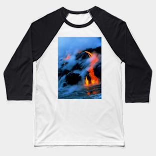 Molten pahoehoe lava flowing into the ocean (E390/0248) Baseball T-Shirt